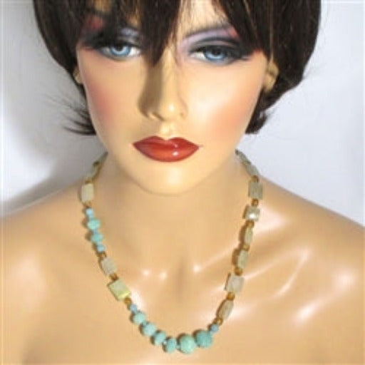 Amazonite & quartz bead necklace