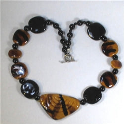 Honey & black fair trade Kazuri bead necklace
