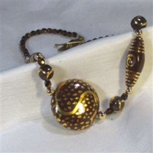 Big Brown and Gold Handmade Kazuri Fair Trade Bead Necklace - VP's Jewelry