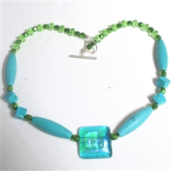 Turquoise & Fusion Glass Artisan Beaded Necklace - VP's Jewelry  