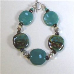 Buy Peacock & silver Fair trade Kazuri bead bracelet
