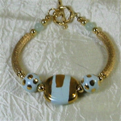 Aqua Kazuri Bead Bangle Bracelet