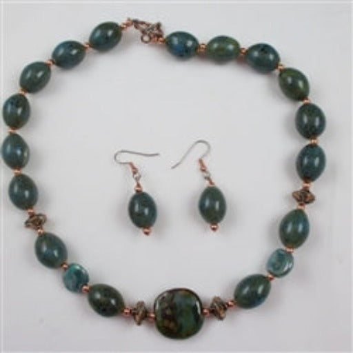Turquoise & Copper Kazuri Necklace & Earrings