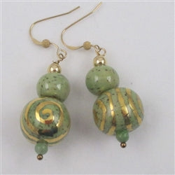 Handcrafted Kazuri green earrings in fair trade handmade beads