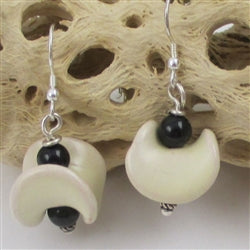 cream fair trade Kazuri bead earrings