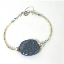 Dark Blue Kazuri Bangle Bracelet for a woman