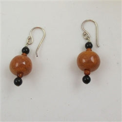 Classic Kazuri honey earrings with black onyx accents