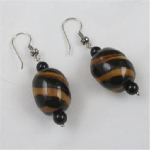 Black and Honey Kazuri Earrings on-line only