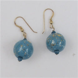 Drop Earrings Turquoise and Gold Specks Kazuri Beads - VP's Jewelry