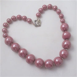 Pink Beaded Necklace Kazuri Big Bold - VP's Jewelry