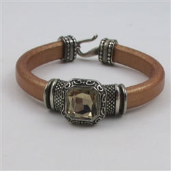 Bangle Bracelet in Tan Leather with Crystal - VP's Jewelry 