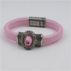 Pink Leather Bangle Bracelet with Crystal - VP's Jewelry 