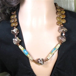 Handcrafted Exotic Bead Necklace Gemstone Raku & Polymer Clap