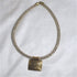 Gold Square Pendant on Beige Leather Necklace - VP's Jewelry