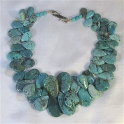 Chunky Turquoise Teardrop Necklace Southwest Variegated Turquoise