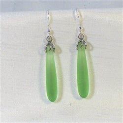 Buy green crystal sea glass teardrop earring on silver ear wires