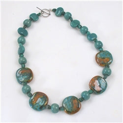 Handmade {Peacock Blue Green} Kazuri Necklace