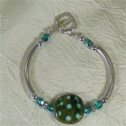 Aqua and Green Kazuri Bead Bangle Bracelet - VP's Jewelry 