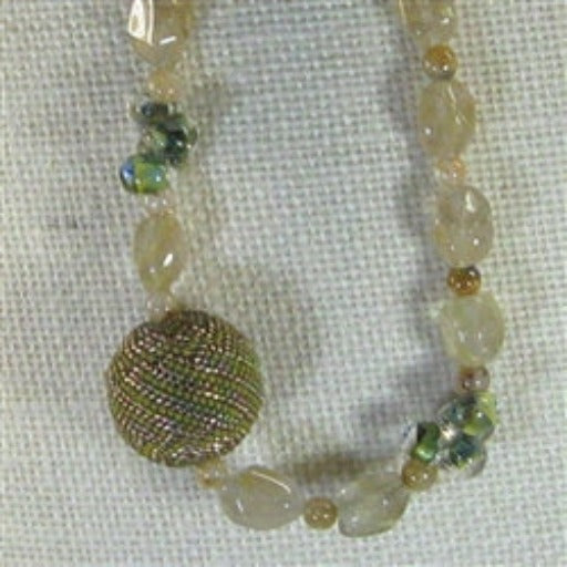 Quartz Crystal Necklace with Green and Gold Beaded Bead Accent - VP's Jewelry