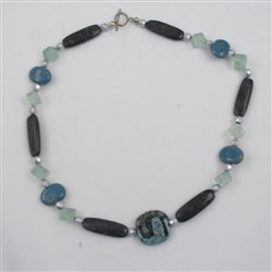 Unique Gemstone & Kazuri Blue & Black Necklace