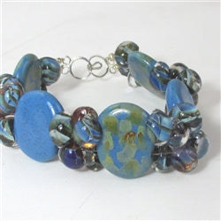 Kazuri Cuff Bangle Bracelet in Sky Blue Handmade Fair Trade Beads - VP's Jewelry