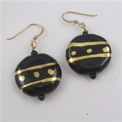 Black & gold fair trade Kazuri bead earrings