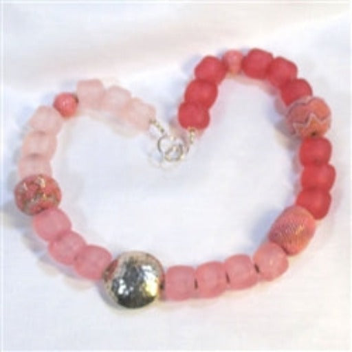 buy shades of pink big nugget and handmade bead necklace