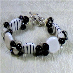 Kazuri Cuff Bracelet Fair Trade Black and White Kazuri Beads - VP's Jewelry