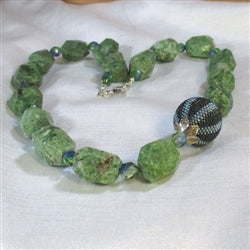 Chunky Chrysoprase Nugget and Blue and Green Beaded Bead Necklace - VP's Jewelry