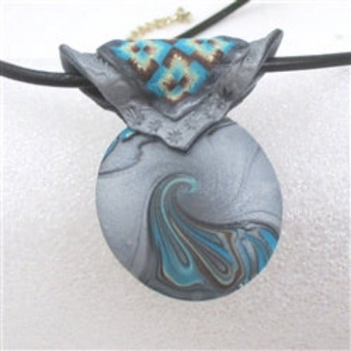 Man's Southwestern Motif Necklace with Gray Polymer Clay Pendant - VP's Jewelry