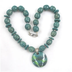 Fair Trade Kazuri Peacock Handmade Beaded Necklace with Pendant - VP's Jewelry