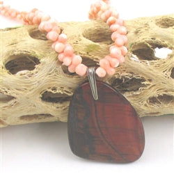Pink Peanut Beaded Necklace with Obsidian Pendant - VP's Jewelry