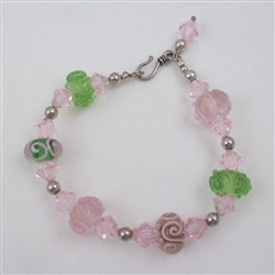 Pink and Green Lampwork Beaded Bracelet - VP's Jewelry 