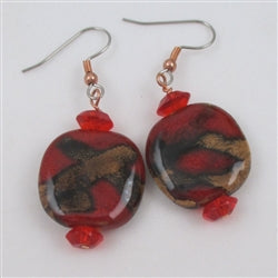 Handmade Brown and Red Kazuri Bead Earrings - VP's Jewelry