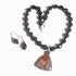 Hematite Beaded Necklace with Jasper Pendant and Earrings - VP's Jewelry