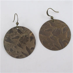 Antique Brass Embossed Vine Disk Earrings - VP's Jewelry