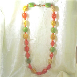 Big Bold Long Yellow Green & Tangerine Beaded Necklace - VP's Jewelry