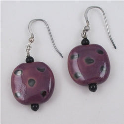 Handcrafted Purple & Black Fair Trade Handmade Kazuri Bead Earrings