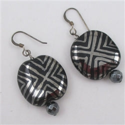 Coin Earrings in Black and Pewter Handmade Kazuri Beads - VP's Jewelry 