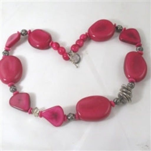 Big Bold Vegetable Ivory Tagua Nut Bead Necklace in Hot Pink - VP's Jewelry