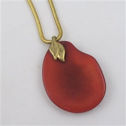 Orange Tagua Nut Pendant Necklace on Gold Snake Chain Necklace - VP's Jewelry