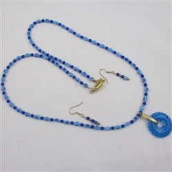 Blue Millefiori Beaded Necklace and Earrings - VP's Jewelry  