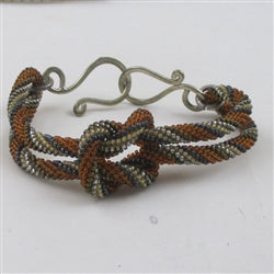 Rust and Gold Seed Beaded Bangle Bracelet - VP's Jewelry