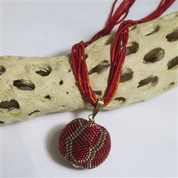Fiesta Red Twisted Seed Bead Necklace with Pendant
