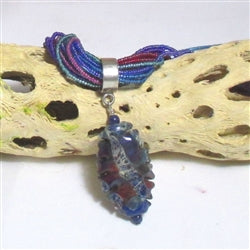 Multi-colored Seed Bead Necklace with Blue Lampwork Pendant - VP's Jewelry