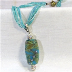 Exotic Aqua Lampwork Pendant on Aqua Seed Bead Necklace - VP's Jewelry