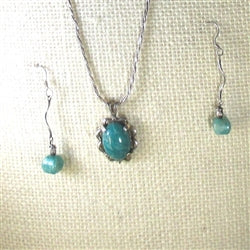 Amazonite Pendant On Silver Chain and Matching Gemstone Earrings - VP's Jewelry