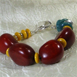 Eclectic Bracelet in Coral Tagua nuts and Turquoise Kazuri Beads - VP's Jewelry  