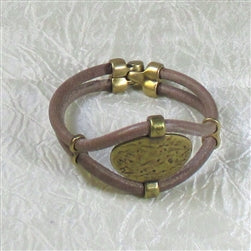 Light Brown Leather Cord bracelet with Antique Gold Accents - VP's Jewelry 