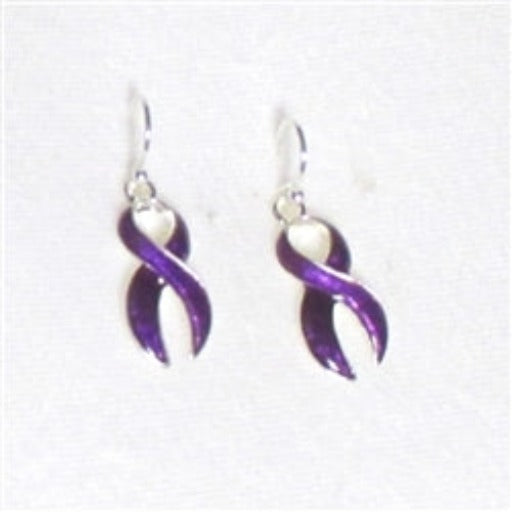 Purple awareness ribbon charm earrings